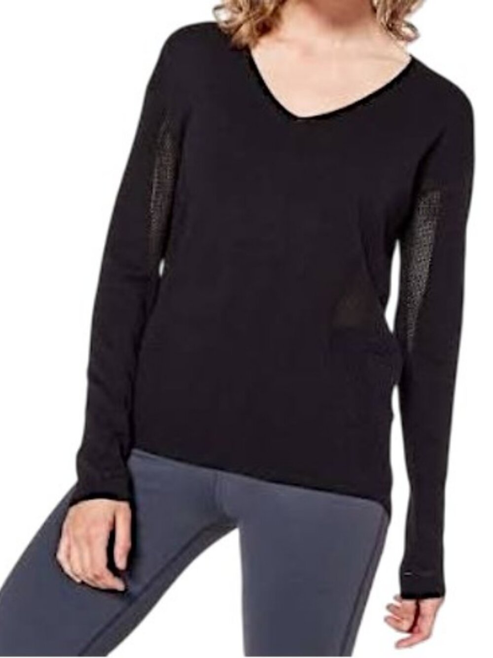 LULULEMON Black Still Movement Cotton Blend Sweater Thumbholes 20" PTP